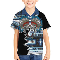 Native American Chief Skull With Axe Family Matching Short Sleeve Bodycon Dress and Hawaiian Shirt - Wonder Print Shop
