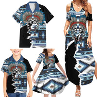 Native American Chief Skull With Axe Family Matching Summer Maxi Dress and Hawaiian Shirt - Wonder Print Shop