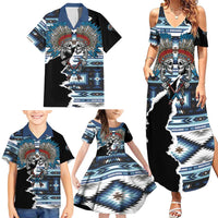 Native American Chief Skull With Axe Family Matching Summer Maxi Dress and Hawaiian Shirt - Wonder Print Shop