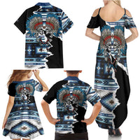 Native American Chief Skull With Axe Family Matching Summer Maxi Dress and Hawaiian Shirt - Wonder Print Shop