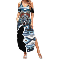 Native American Chief Skull With Axe Family Matching Summer Maxi Dress and Hawaiian Shirt - Wonder Print Shop