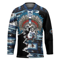 Native American Chief Skull With Axe Hockey Jersey - Wonder Print Shop
