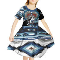 Native American Chief Skull With Axe Kid Short Sleeve Dress - Wonder Print Shop