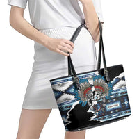 Native American Chief Skull With Axe Leather Tote Bag - Wonder Print Shop