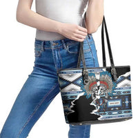 Native American Chief Skull With Axe Leather Tote Bag - Wonder Print Shop