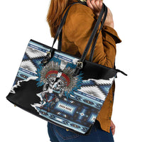 Native American Chief Skull With Axe Leather Tote Bag - Wonder Print Shop