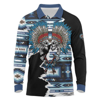 Native American Chief Skull With Axe Long Sleeve Polo Shirt - Wonder Print Shop