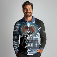 Native American Chief Skull With Axe Long Sleeve Polo Shirt - Wonder Print Shop