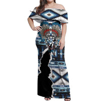 Native American Chief Skull With Axe Off Shoulder Maxi Dress - Wonder Print Shop