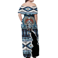 Native American Chief Skull With Axe Off Shoulder Maxi Dress - Wonder Print Shop