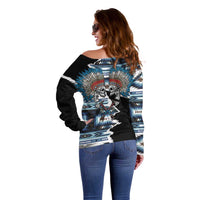 Native American Chief Skull With Axe Off Shoulder Sweater - Wonder Print Shop