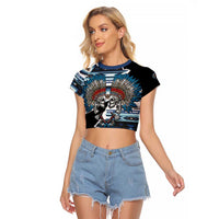 Native American Chief Skull With Axe Raglan Cropped T Shirt - Wonder Print Shop