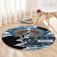 Native American Chief Skull With Axe Round Carpet - Wonder Print Shop