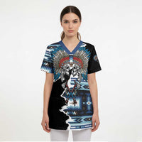 Native American Chief Skull With Axe Scrub Top - Wonder Print Shop