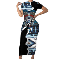 Native American Chief Skull With Axe Short Sleeve Bodycon Dress - Wonder Print Shop
