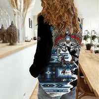 Native American Chief Skull With Axe Women Casual Shirt - Wonder Print Shop