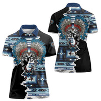 Native American Chief Skull With Axe Women Polo Shirt - Wonder Print Shop