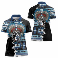 Native American Chief Skull With Axe Women Polo Shirt - Wonder Print Shop