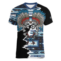 Native American Chief Skull With Axe Women V-Neck T-Shirt - Wonder Print Shop