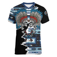 Native American Chief Skull With Axe Women V-Neck T-Shirt - Wonder Print Shop