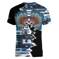 Native American Chief Skull With Axe Women V-Neck T-Shirt - Wonder Print Shop