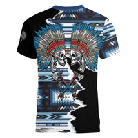 Native American Chief Skull With Axe Women V-Neck T-Shirt - Wonder Print Shop