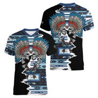 Native American Chief Skull With Axe Women V-Neck T-Shirt - Wonder Print Shop
