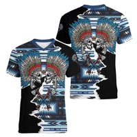 Native American Chief Skull With Axe Women V-Neck T-Shirt - Wonder Print Shop