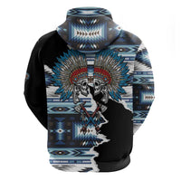 Native American Chief Skull With Axe Zip Hoodie - Wonder Print Shop