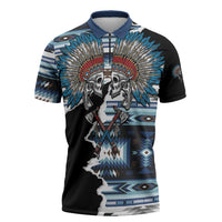 Native American Chief Skull With Axe Zipper Polo Shirt - Wonder Print Shop