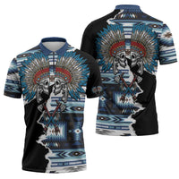 Native American Chief Skull With Axe Zipper Polo Shirt - Wonder Print Shop