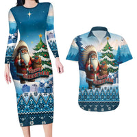 Personalized Native American Santa Claus Couples Matching Long Sleeve Bodycon Dress and Hawaiian Shirt Merry Christmas - Wonder Print Shop