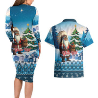 Personalized Native American Santa Claus Couples Matching Long Sleeve Bodycon Dress and Hawaiian Shirt Merry Christmas - Wonder Print Shop