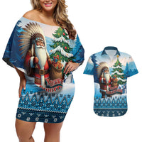 Personalized Native American Santa Claus Couples Matching Off Shoulder Short Dress and Hawaiian Shirt Merry Christmas - Wonder Print Shop