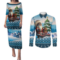 Personalized Native American Santa Claus Couples Matching Puletasi and Long Sleeve Button Shirt Merry Christmas - Wonder Print Shop