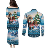 Personalized Native American Santa Claus Couples Matching Puletasi and Long Sleeve Button Shirt Merry Christmas - Wonder Print Shop