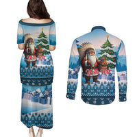 Personalized Native American Santa Claus Couples Matching Puletasi and Long Sleeve Button Shirt Merry Christmas - Wonder Print Shop