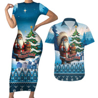 Personalized Native American Santa Claus Couples Matching Short Sleeve Bodycon Dress and Hawaiian Shirt Merry Christmas - Wonder Print Shop