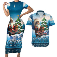 Personalized Native American Santa Claus Couples Matching Short Sleeve Bodycon Dress and Hawaiian Shirt Merry Christmas - Wonder Print Shop