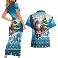 Personalized Native American Santa Claus Couples Matching Short Sleeve Bodycon Dress and Hawaiian Shirt Merry Christmas - Wonder Print Shop
