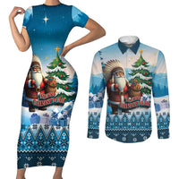 Personalized Native American Santa Claus Couples Matching Short Sleeve Bodycon Dress and Long Sleeve Button Shirt Merry Christmas - Wonder Print Shop