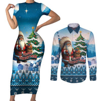 Personalized Native American Santa Claus Couples Matching Short Sleeve Bodycon Dress and Long Sleeve Button Shirt Merry Christmas - Wonder Print Shop