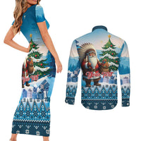 Personalized Native American Santa Claus Couples Matching Short Sleeve Bodycon Dress and Long Sleeve Button Shirt Merry Christmas - Wonder Print Shop