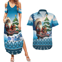 Personalized Native American Santa Claus Couples Matching Summer Maxi Dress and Hawaiian Shirt Merry Christmas - Wonder Print Shop