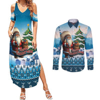 Personalized Native American Santa Claus Couples Matching Summer Maxi Dress and Long Sleeve Button Shirt Merry Christmas - Wonder Print Shop