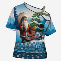Personalized Native American Santa Claus Cross Shoulder Shirt Merry Christmas - Wonder Print Shop