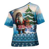 Personalized Native American Santa Claus Cross Shoulder Shirt Merry Christmas - Wonder Print Shop