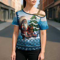 Personalized Native American Santa Claus Cross Shoulder Shirt Merry Christmas - Wonder Print Shop