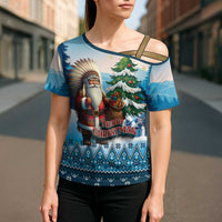 Personalized Native American Santa Claus Cross Shoulder Shirt Merry Christmas - Wonder Print Shop