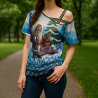 Personalized Native American Santa Claus Cross Shoulder Shirt Merry Christmas - Wonder Print Shop